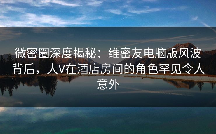 微密圈深度揭秘：维密友电脑版风波背后，大V在酒店房间的角色罕见令人意外